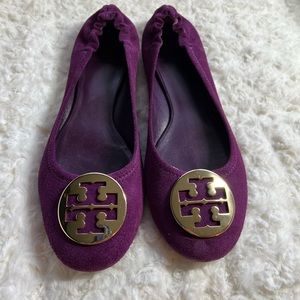 Purple Tory Burch Genuine Suede Reva Ballet Flats